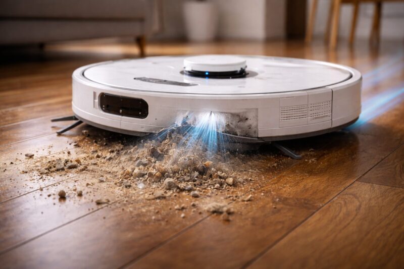 ロボット掃除機がゴミを吸引している様子
