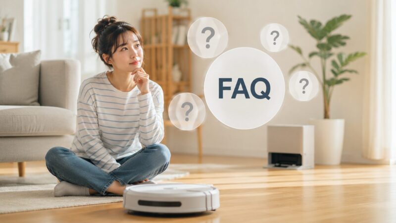 ルンバミニのよくある質問と回答を考えている女性