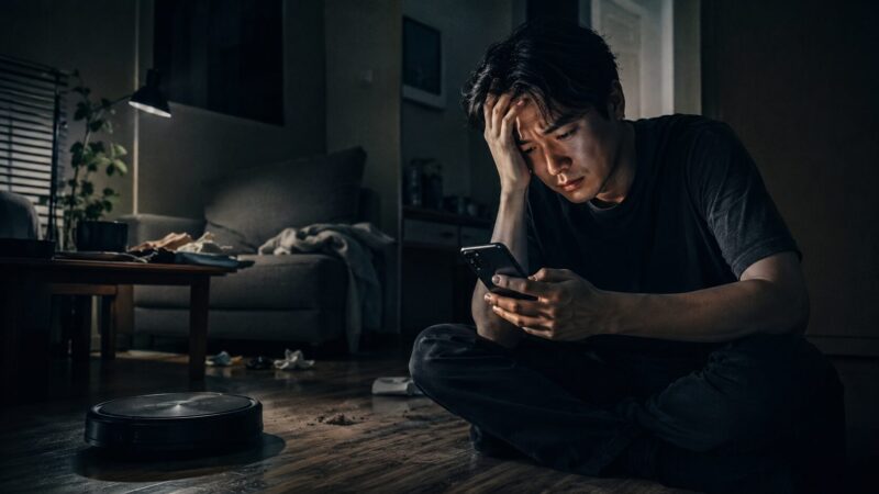 ILIFE V5xの口コミ・評判をスマホで確認し、ロボット掃除機の使用後に後悔して悩む日本人男性