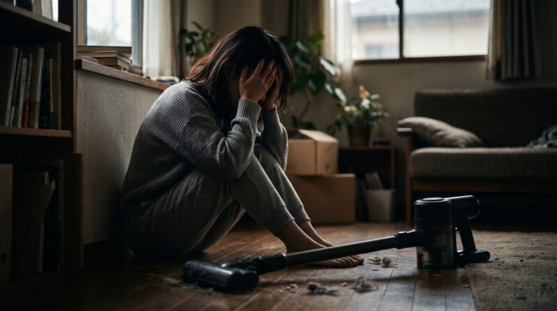 悪い口コミからわかったコードレス掃除機CL287FDのデメリットを前に絶望する女性の画像