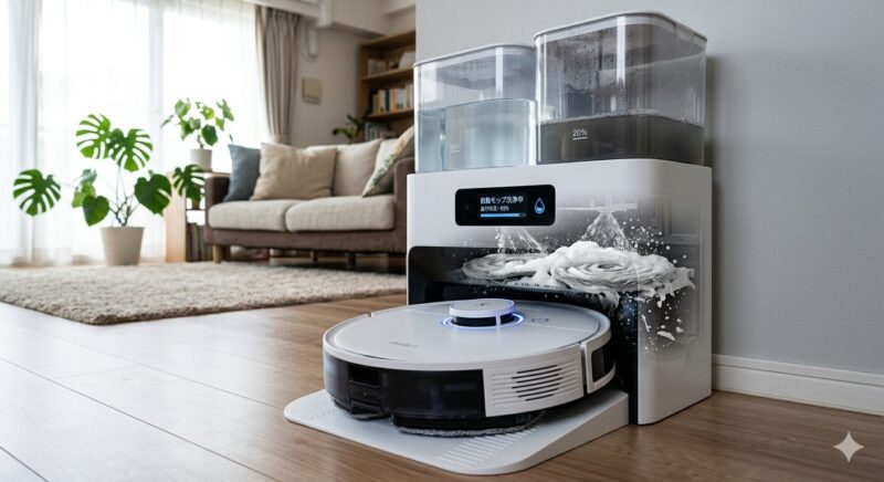 ロボット掃除機のモップ自動洗浄のイメージ画像