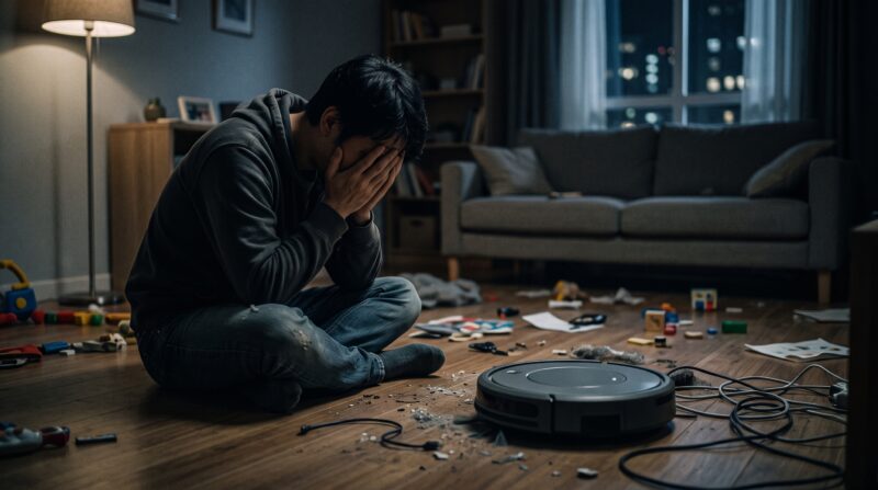 ロボット掃除機「DEEBOT N50 OMNI」の悪い口コミによるデメリットに頭を抱え後悔する日本人男性の画像
