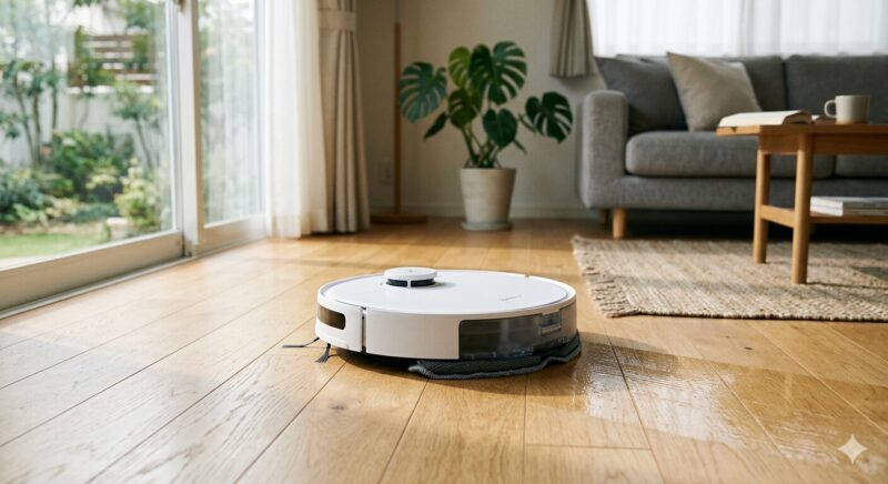 ロボット掃除機が水拭きをしている様子