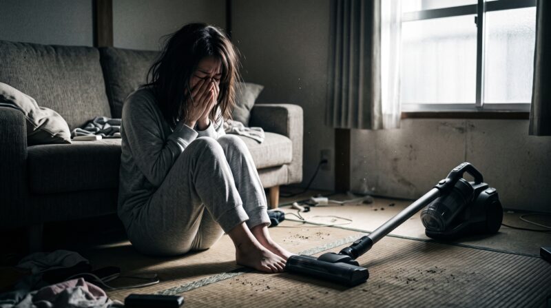 Shark PowerClean 360 PRO「IW5271J」と「IW4271J」の違いに悩み、掃除が進まず絶望する日本人女性。