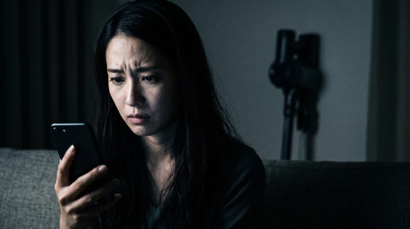 マキタ 充電式クリーナ CL100D の口コミ評判をスマホで調べて不安になる女性
