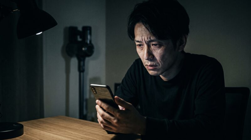 コードレス掃除機SCD-124PDの口コミ評判をスマートフォンで見て深刻に悩む日本人男性