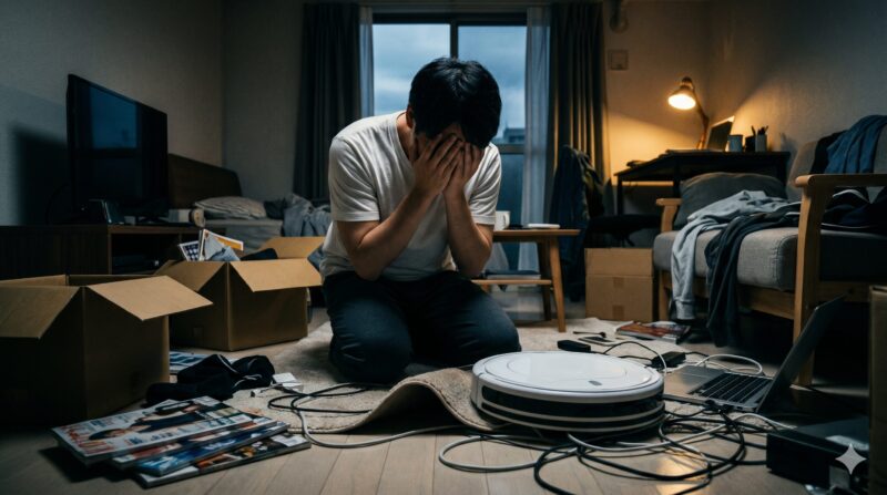 一人暮らしでルンバを買って後悔しているイメージ
