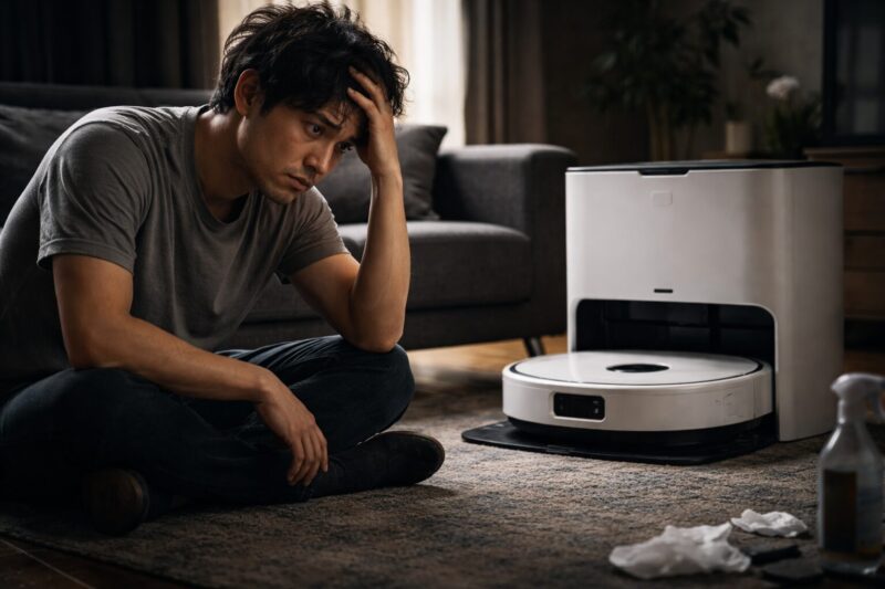 ロボット掃除機のコスパに悩み後悔する男性