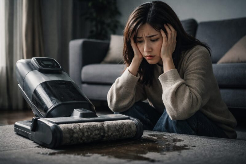 DREAME「Aqua10 Ultra Roller」の購入を検討中にデメリットや口コミを調べて悩んでいる女性